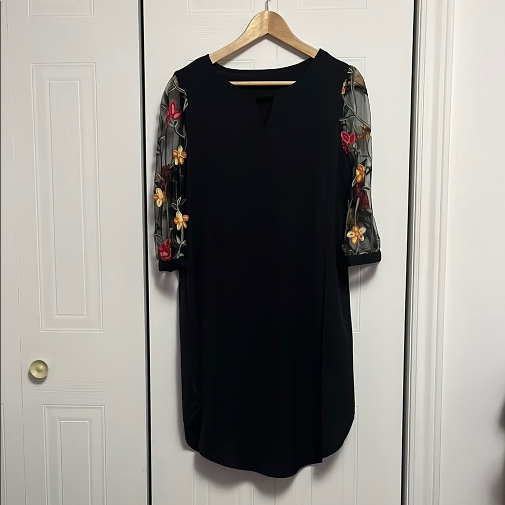 # 63- SHEIN Black Sheath Dress with Puff Sleeves PTP 20